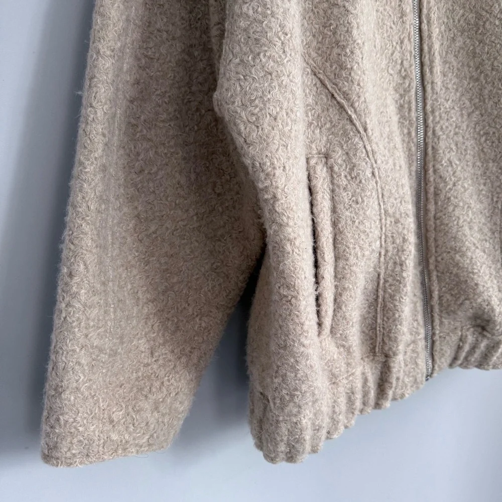 ZARA 5070/642 Textured Bouclé Bomber Jacket Sand Beige XS Oversized Quiet Luxury - Picture 12 of 16